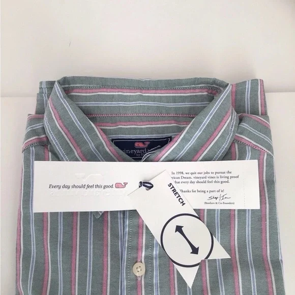 Vineyard Vines Stripe Oxford-Whale Logo Long Sleeve Shirt-NWT - Picture 8 of 10